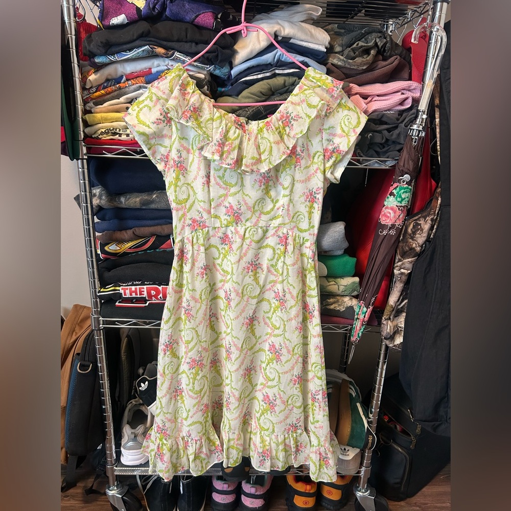Vintage 70s Floral Prairie Cottagecore Dress Size XS
